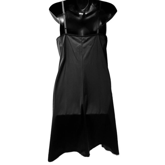 VTG 80s Vanity Fair Full Slip Dress Floral Sheer Bodice Silky Black Women’s 36 - Picture 6 of 10